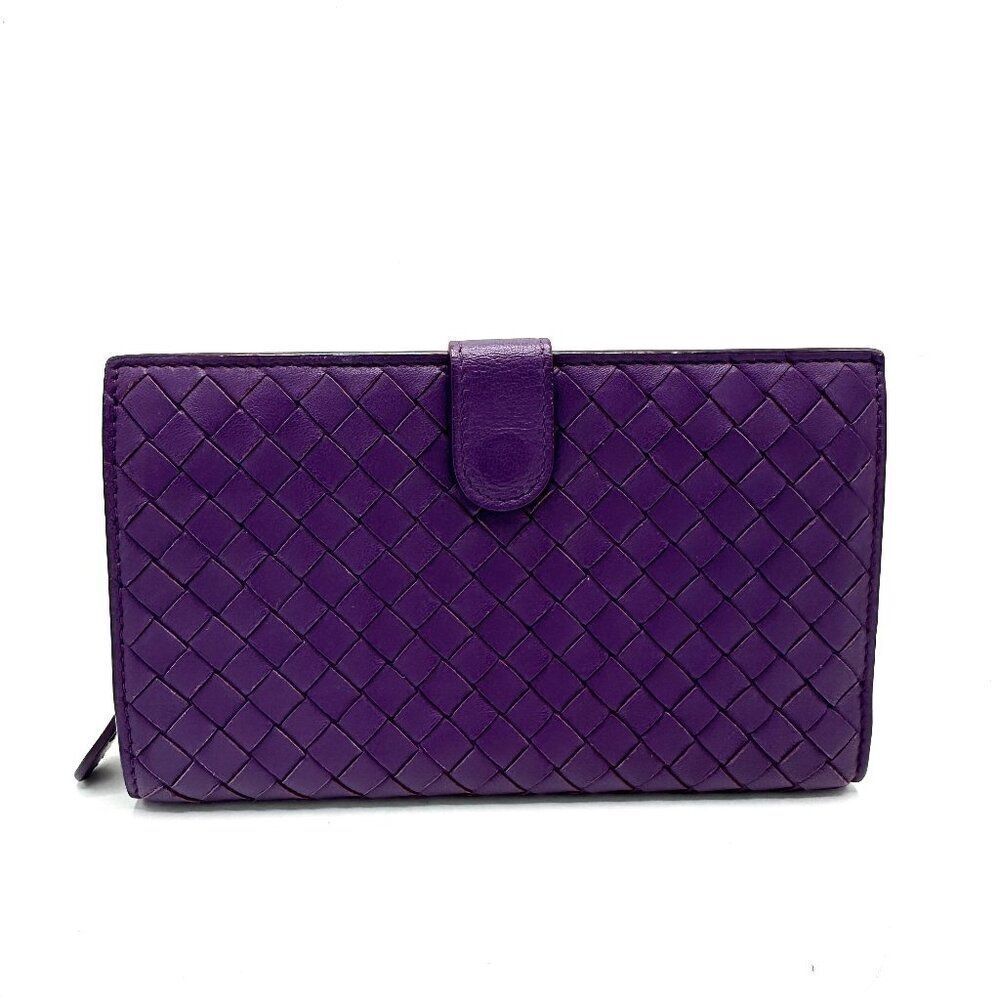 Bottega Veneta Purple Intrecciato Button Closure Zip Wallet
